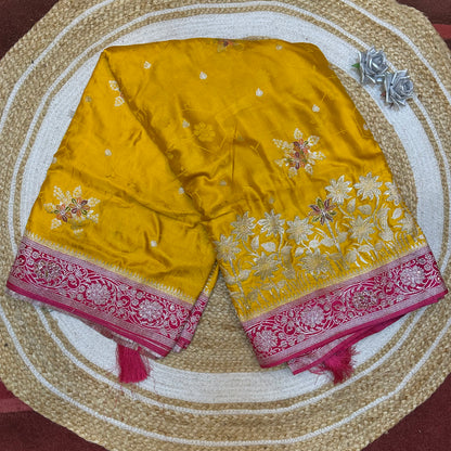 Blue Pink Sari Indian Fancy Stonework Party wear Silk Saree S145