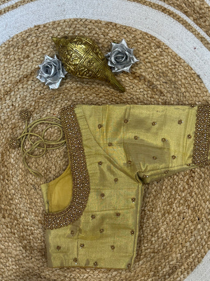 34” XS Aari Worked Sari Blouse Indian Saree Top Silk Gold B104