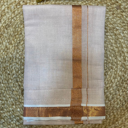 Men’s South Indian Vesti Shirt Combo Rose Gold Copper Tissue Dhotti V11