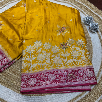 Blue Pink Sari Indian Fancy Stonework Party wear Silk Saree S145