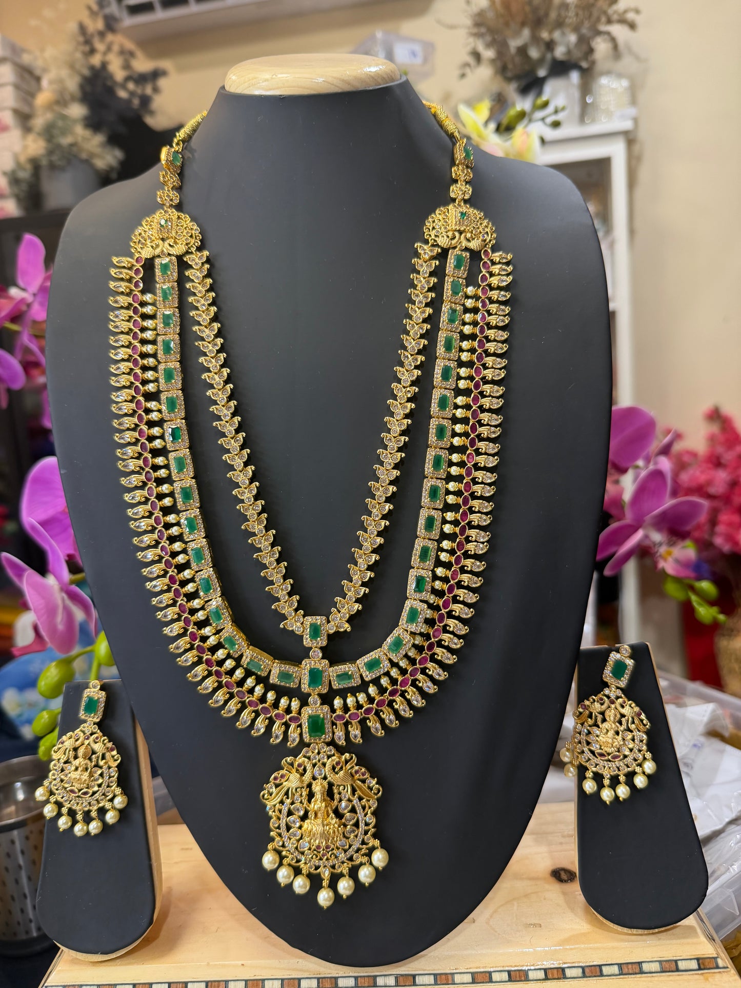 Indian Brass Necklace & Earrings Jewellery Set Haram N63