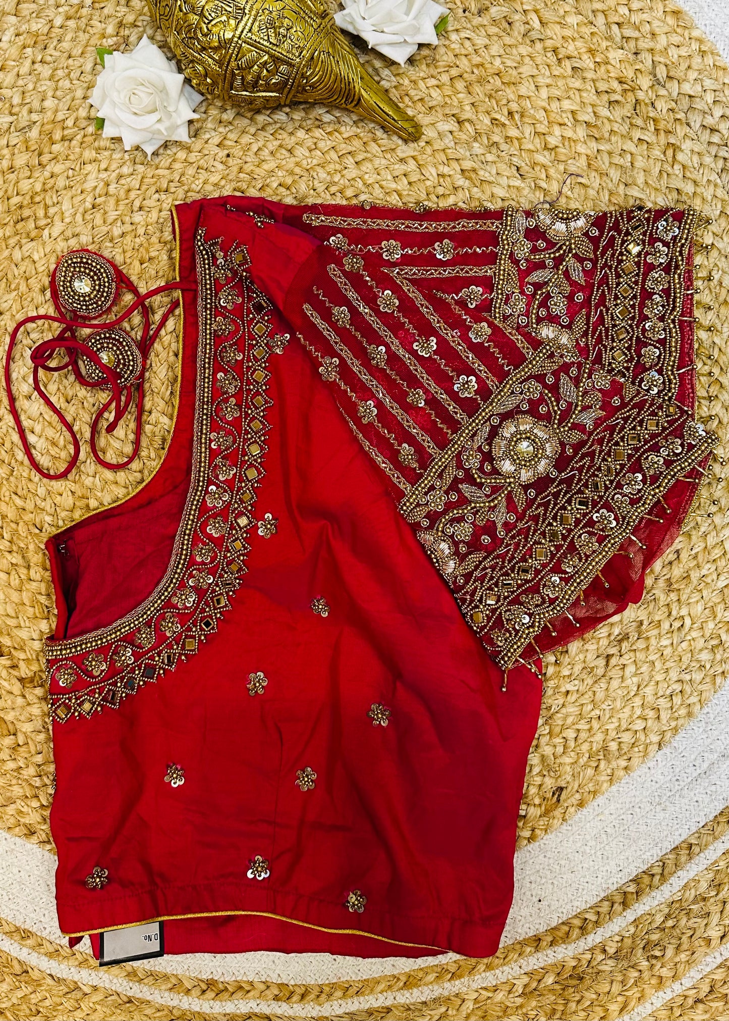 50” Size 20 Aari Worked Sari Blouse Indian Saree Top Silk Red B51