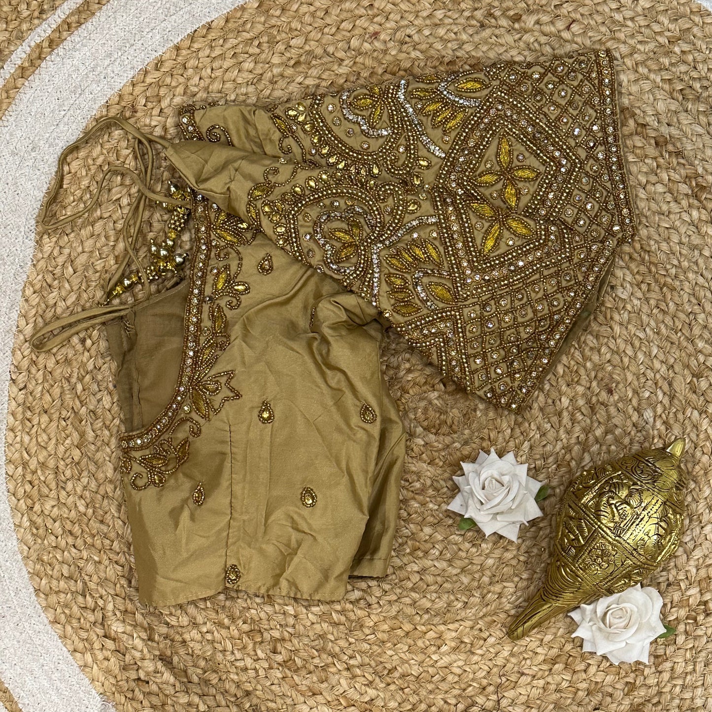 32” XS Size 6 Aari Worked Sari Blouse Indian Saree Top Light Gold B241