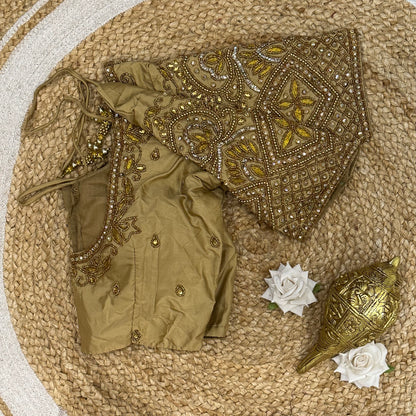 32” XS Size 6 Aari Worked Sari Blouse Indian Saree Top Light Gold B241