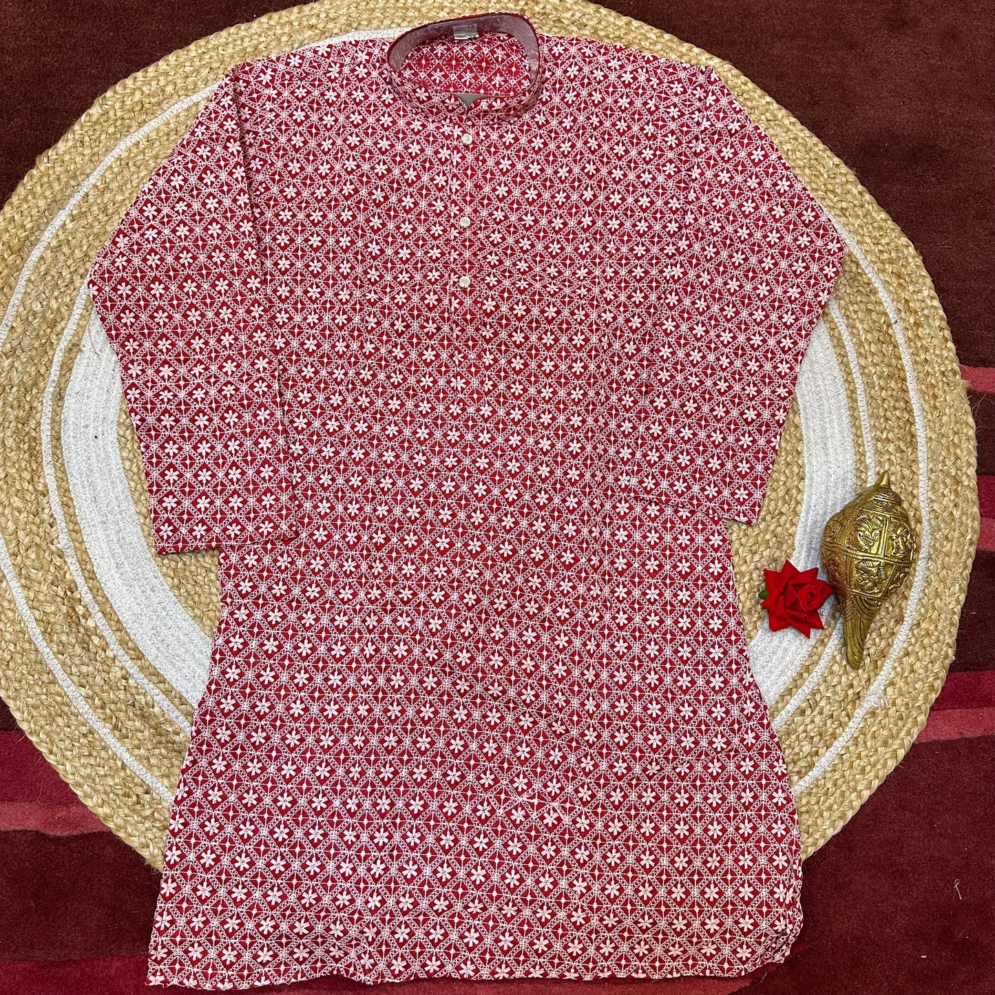 Size 13 Boys Sherwani Outfit Cotton Red White K12