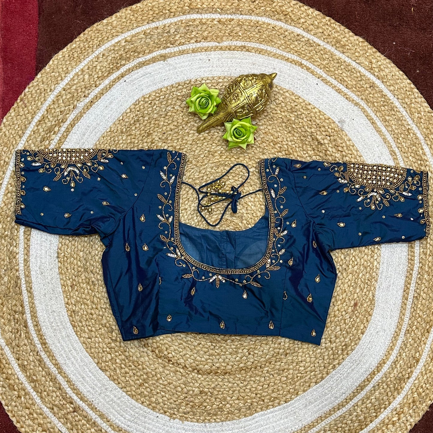 38” M Size 8 Aari Worked Sari Blouse Indian Saree Blue B307