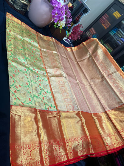 Bridal Tissue Kanchipuram Pure Silk Saree Gold & Red Kanjivaram Sari| SPK115