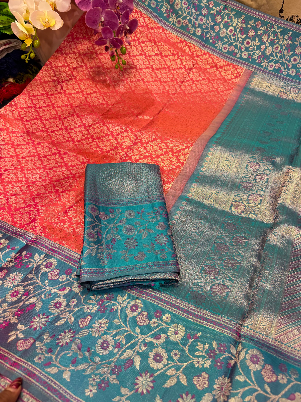 Bridal Kanchipuram Meenakari Pure Silk Saree Kanjivaram Sari SPK478