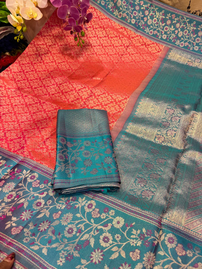 Bridal Kanchipuram Meenakari Pure Silk Saree Kanjivaram Sari SPK478