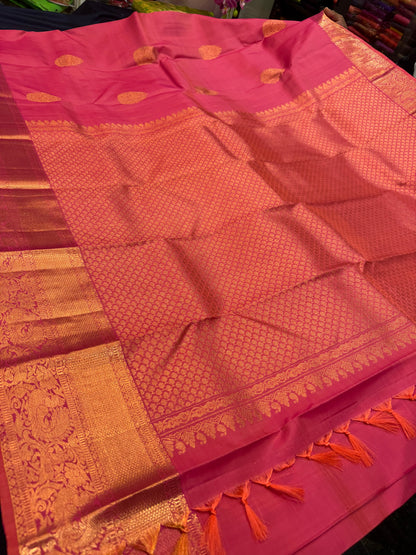 Kanchipuram Pure Silk handloom Saree Indian Kanjivaram Pink Sari SPK425
