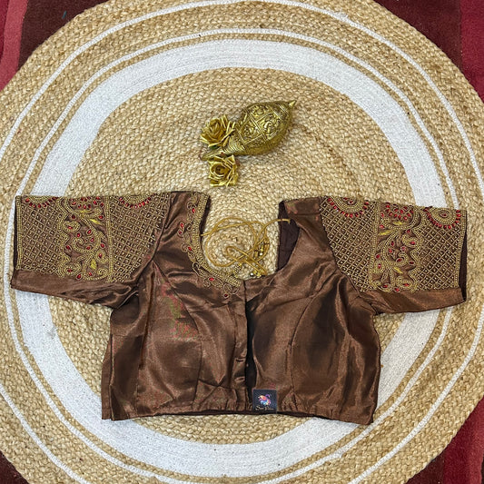 38” M Size 8 Aari Worked Sari Blouse Indian Saree Top Bronze B287