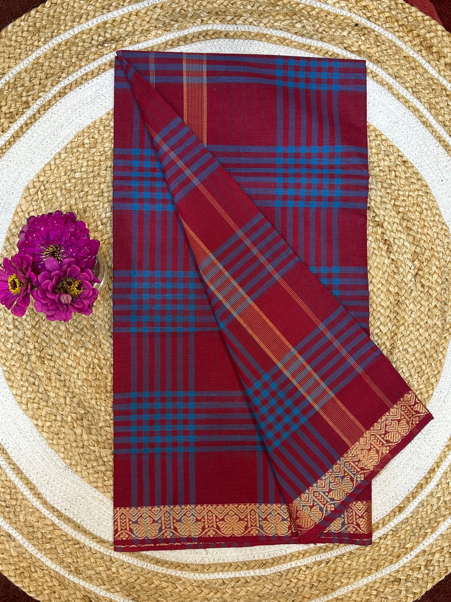 Sungudi Cotton Sari checked Indian Saree S60