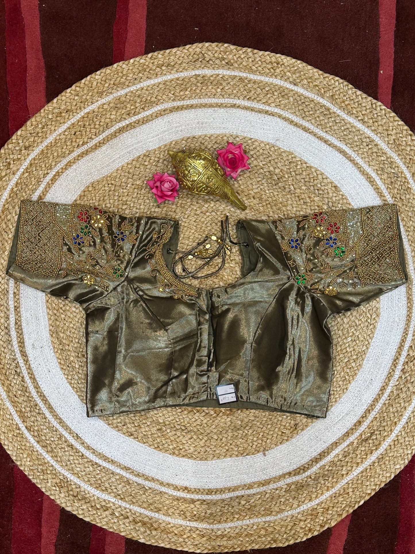 40” Size 10 Aari Worked Sari Blouse Indian Saree Top Silk B95