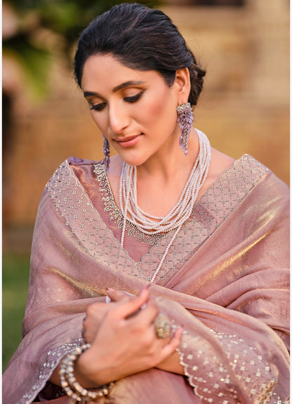 Peach Indian Fancy Party wear Saree Fendi Silk Sari S138