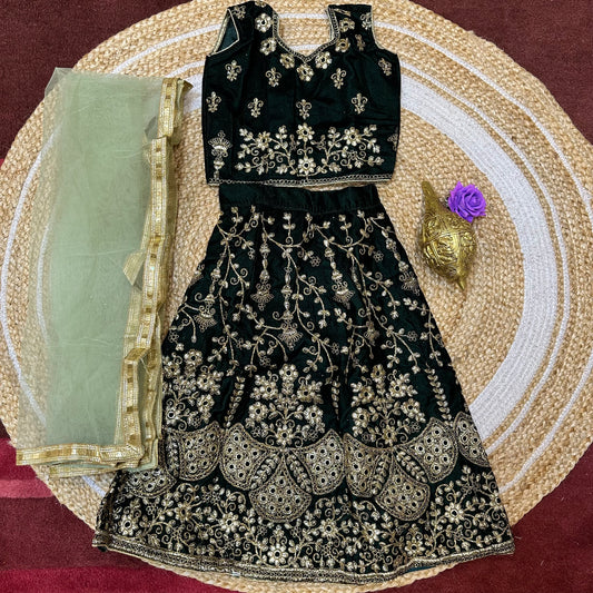 22” Size Age 3 Green Indian Lehenga Pavadai Sattai Skirt Top G79 Col 2