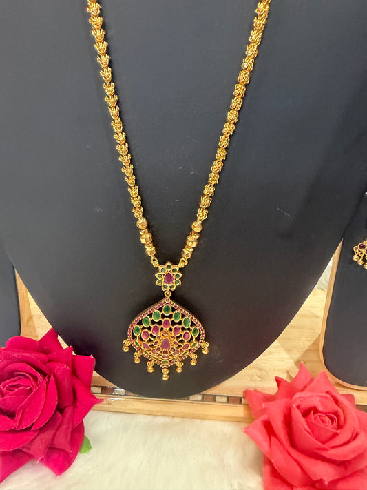 1 gram Gold Chain and Earrings Indian Jewellery N2