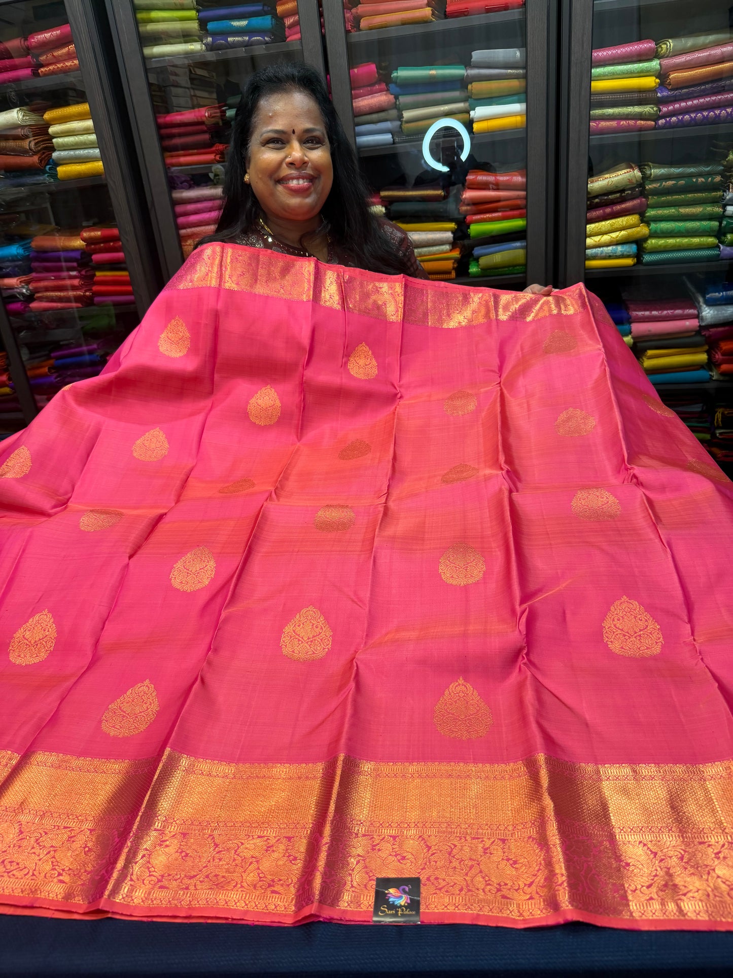 Kanchipuram Pure Silk handloom Saree Indian Kanjivaram Pink Sari SPK425