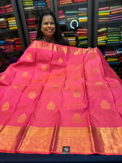 Kanchipuram Pure Silk handloom Saree Indian Kanjivaram Pink Sari SPK425