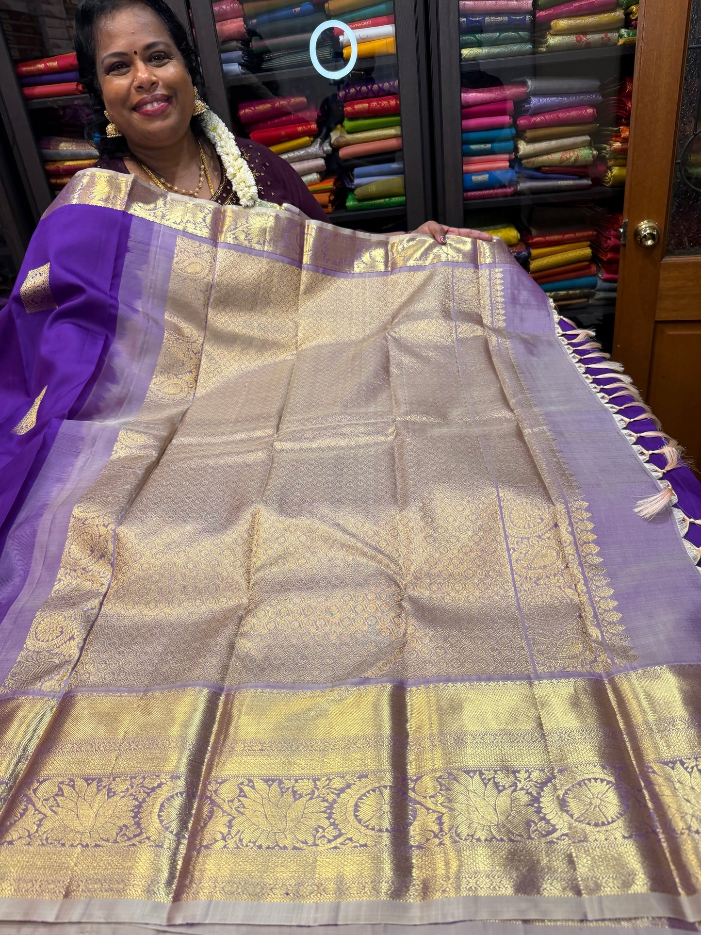 Kanchipuram Pure Silk Saree Bridal Purple Kanjivaram Sari SPK298