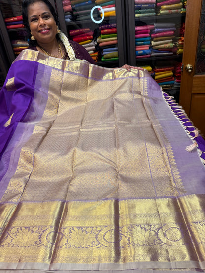 Kanchipuram Pure Silk Saree Bridal Purple Kanjivaram Sari SPK298