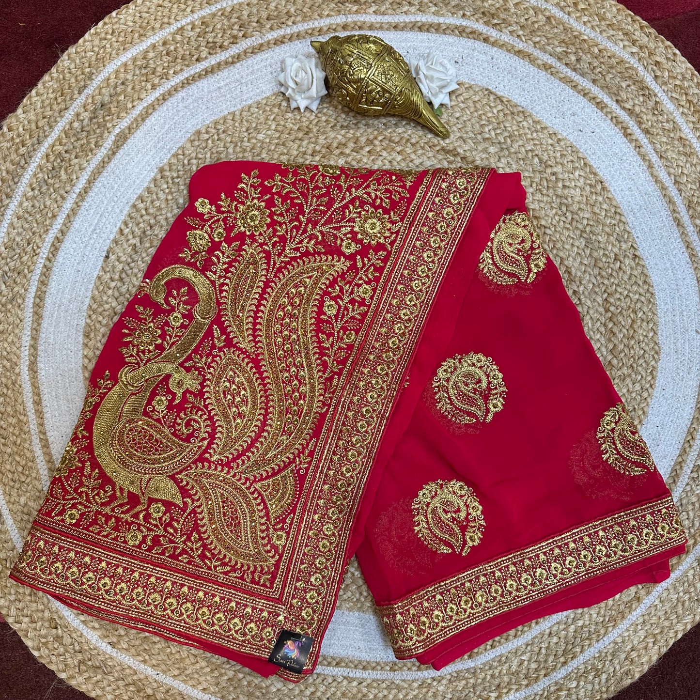 Georgette Sari Indian Fancy Party wear Saree Pink V3