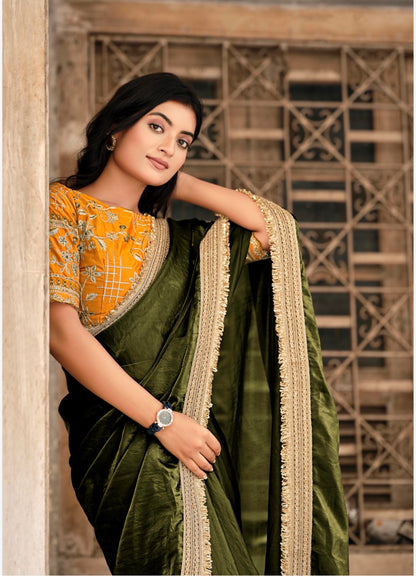 Indian Fancy Party wear Saree Fendi Silk Bollywood Plain Sari S147