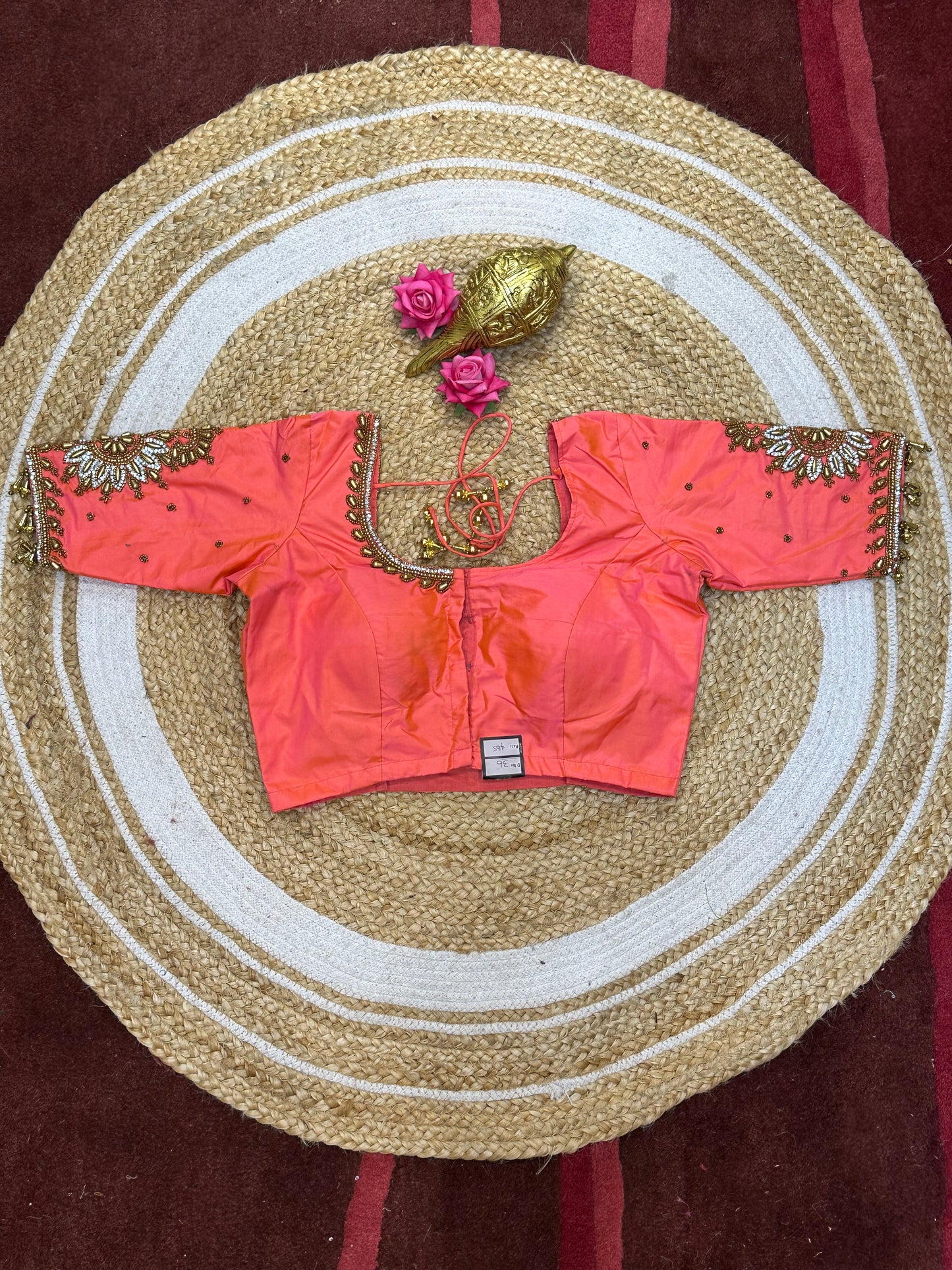 36” Small size Aari Worked Sari Blouse Indian Saree Metallic Green B202