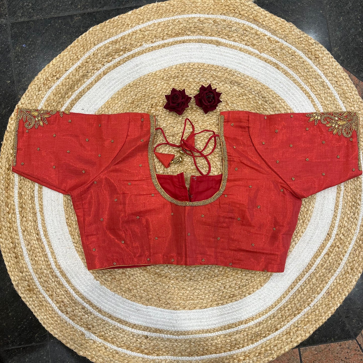 46” Size 16 Aari Worked Sari Blouse Indian Saree Top Silk B414