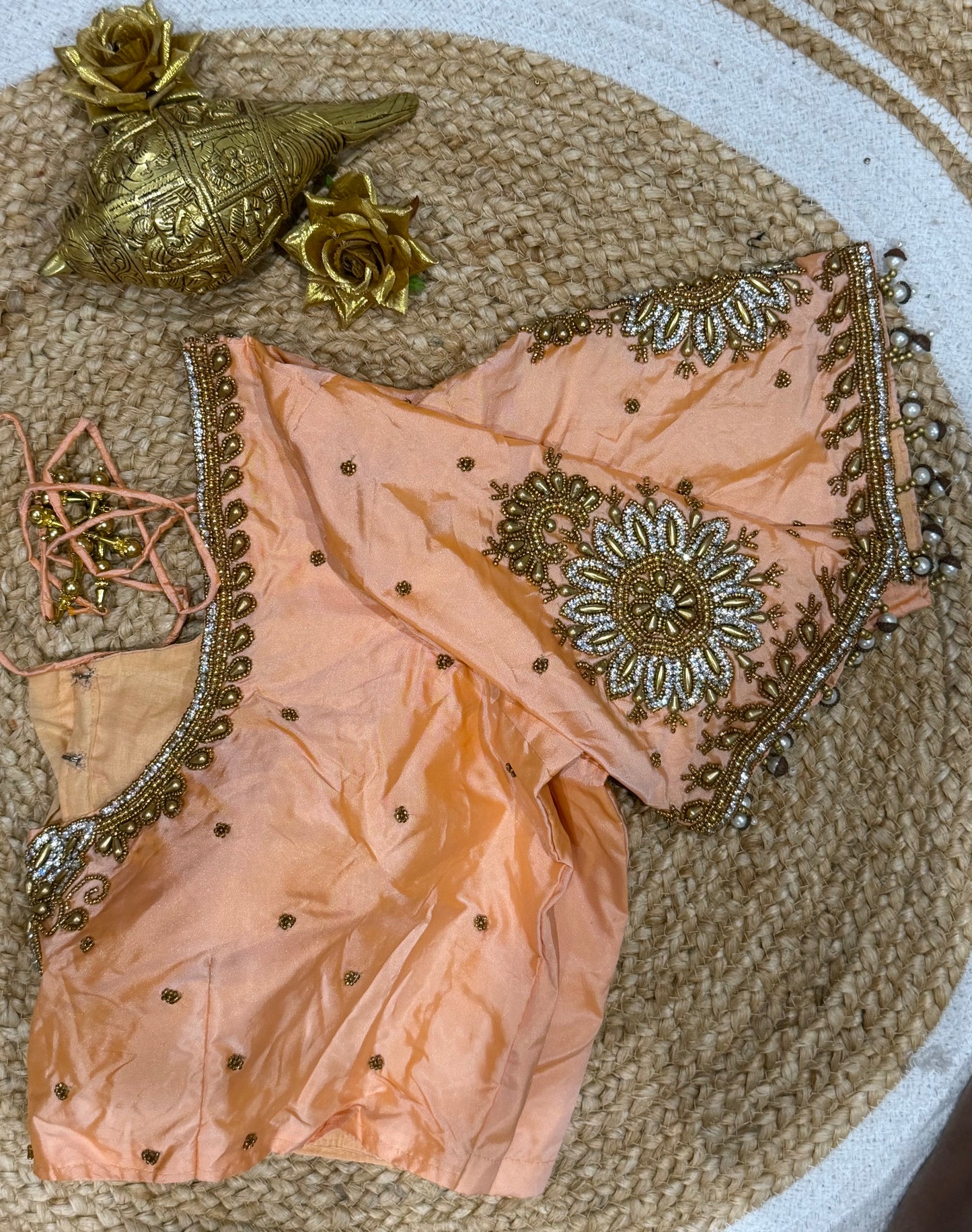 42” XL Size 12 size Aari Worked Sari Blouse Indian Saree Top Peach B172