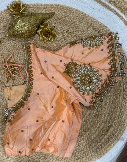 42” XL Size 12 size Aari Worked Sari Blouse Indian Saree Top Peach B172