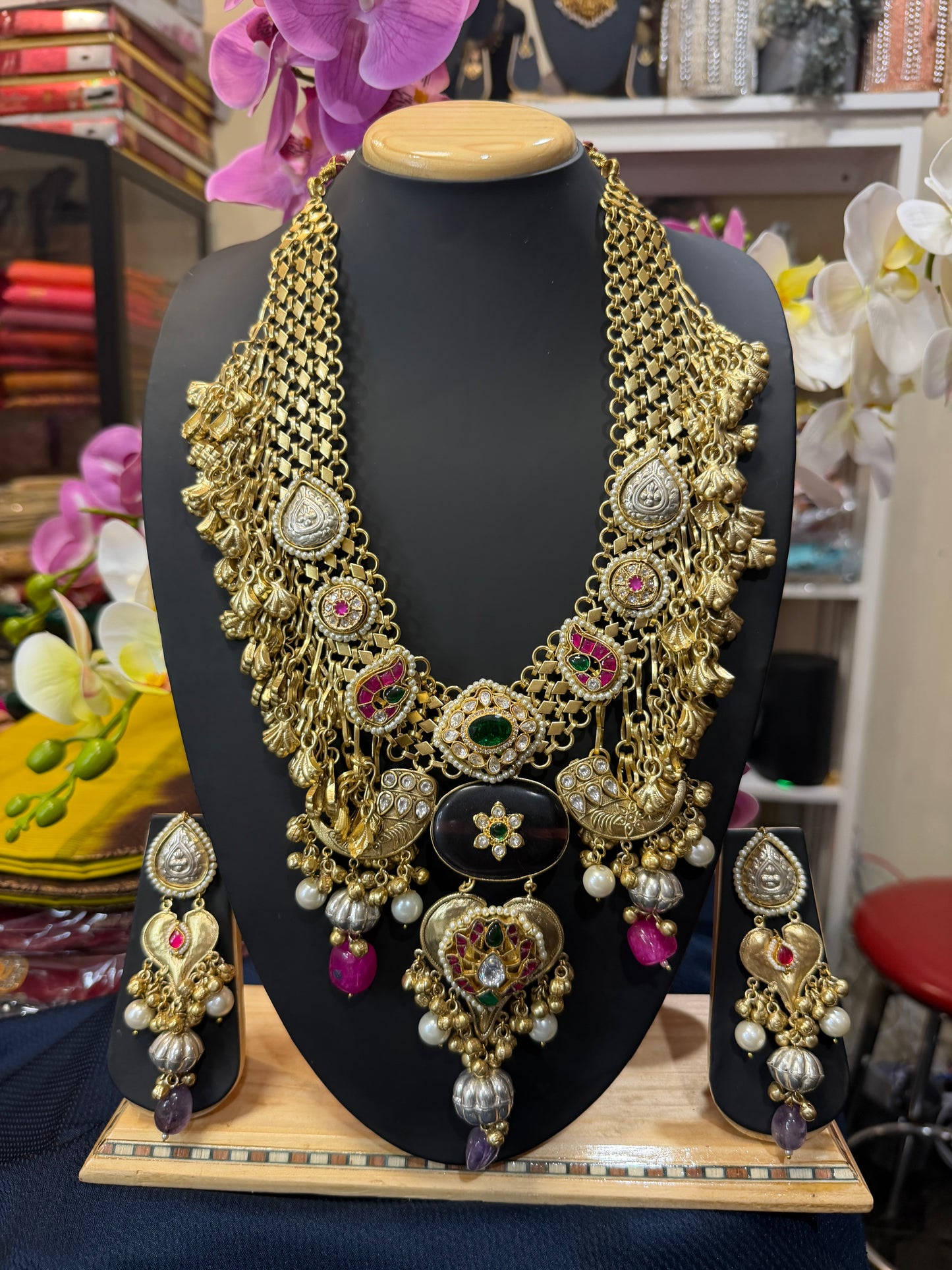 Handmade Brass Necklace with Silver polish Indian Tribal Multi Jewellery N96