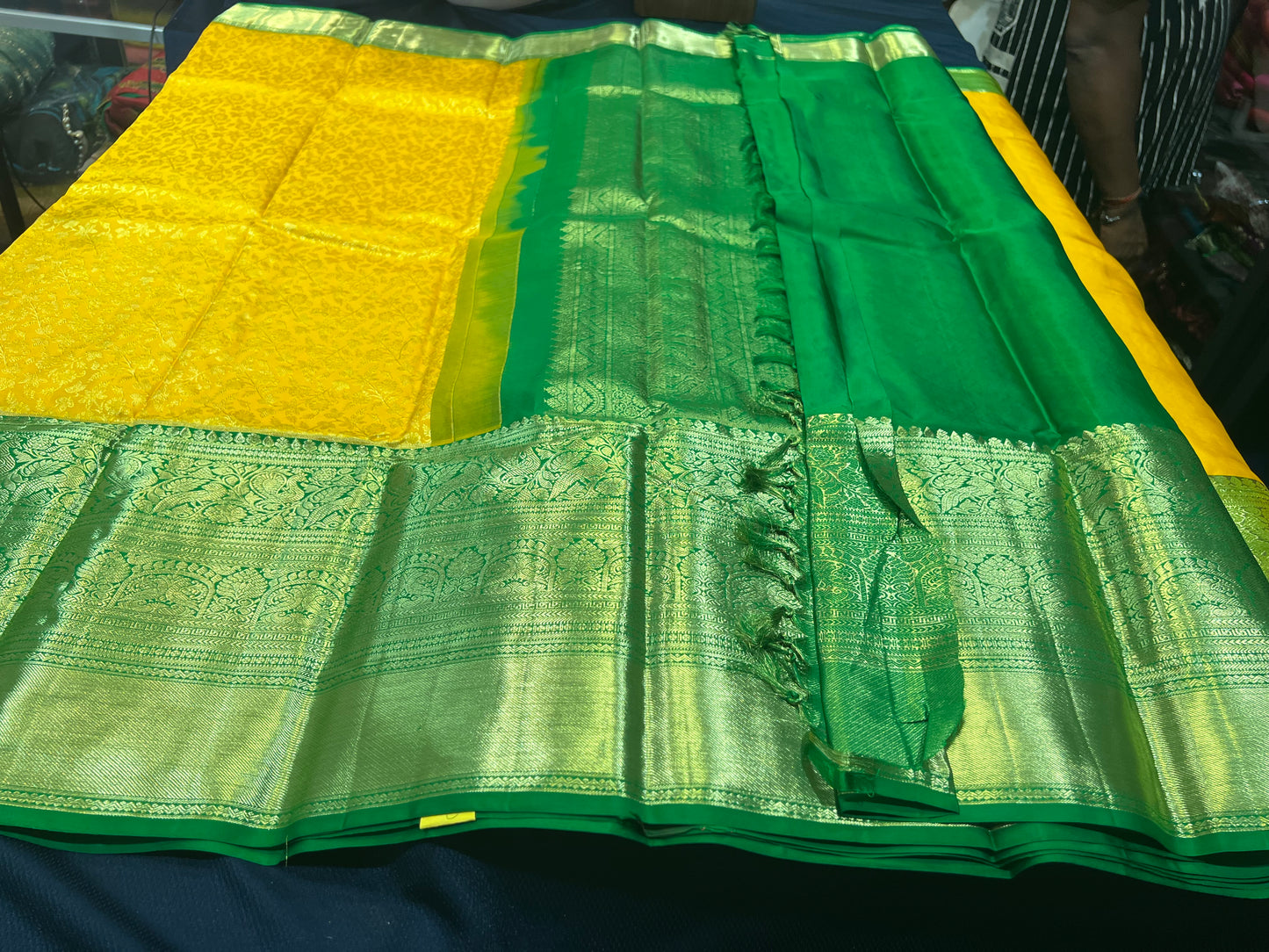 Kanchipuram Pure Silk Saree Yellow & Green Kanjivaram Sari| SPK087