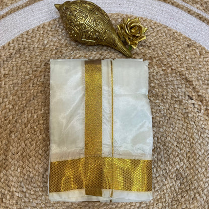 8x4 South Indian Vesti Men’s Cream Gold Vetti Dhotti V23
