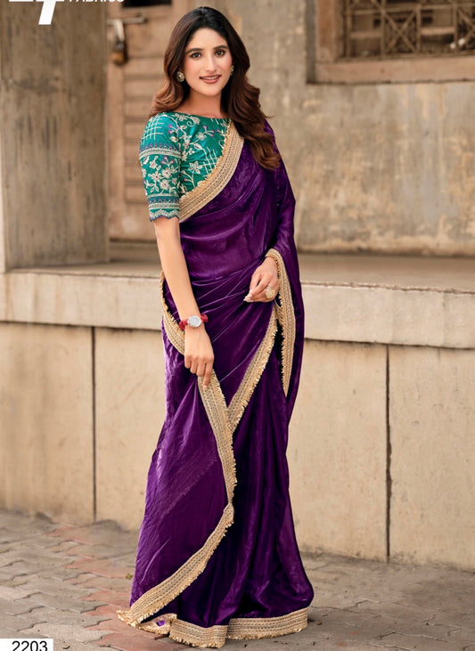 Indian Fancy Party wear Saree Fendi Silk Bollywood Plain Sari S147