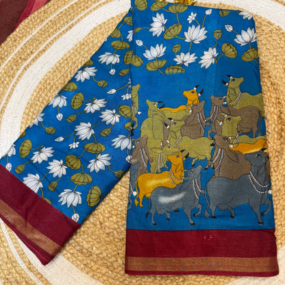 Yellow Indian Casual wear Saree Kalamkari Printed Sari S143