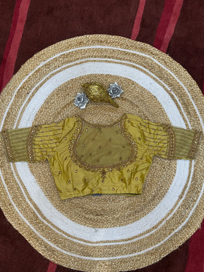 34” XS Aari Worked Sari Blouse Indian Saree Top Silk Gold B103