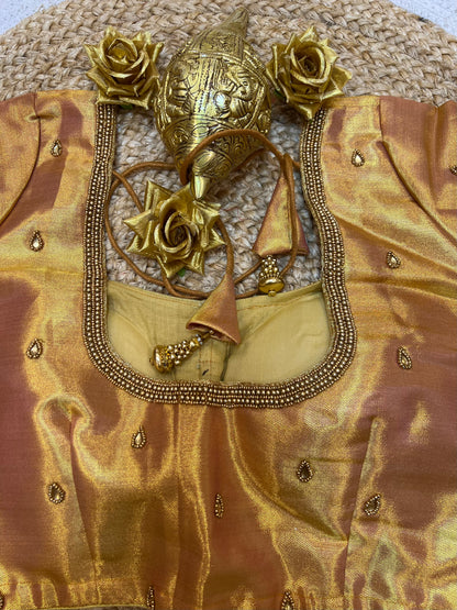 40” Aari hand Worked Sari Blouse Indian Top Choli Silk Gold B45