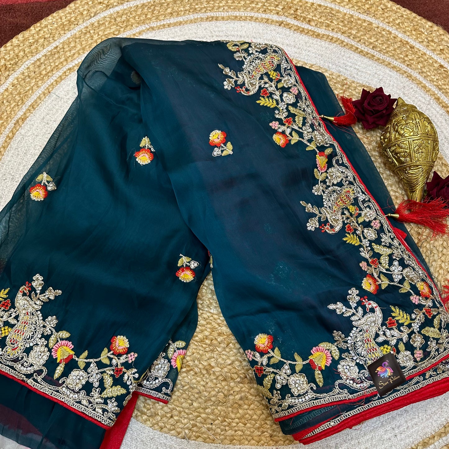 Sari Indian Fancy Party wear Teal Saree SAR12