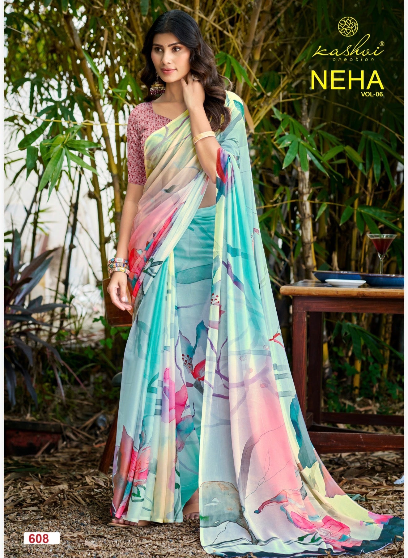 Sari Indian Bollywood Designer Linen casual wear Floral Saree Z8 Col 8