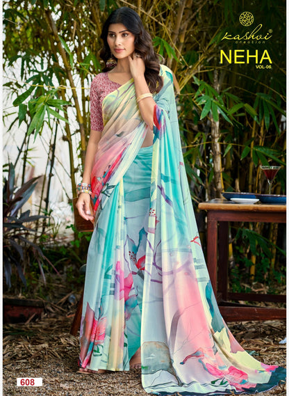 Sari Indian Bollywood Designer Linen casual wear Floral Saree Z8 Col 8