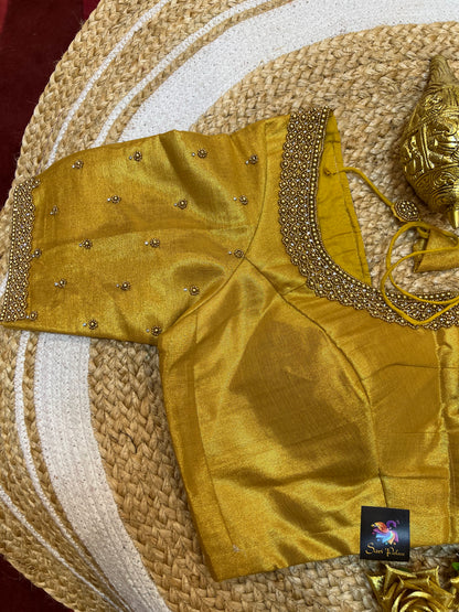 40” Aari hand Worked Sari Blouse Indian Top Choli Silk Gold B43