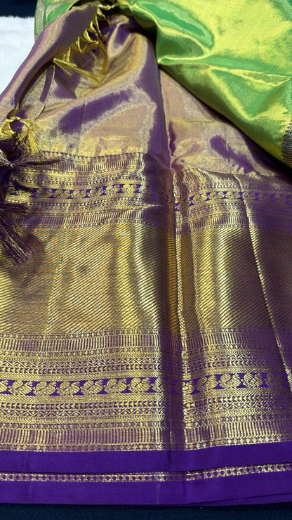SPK016 Tissue Bridal Kanjivaram Saree Pure Silk Indian Green Kanchipuram Sari