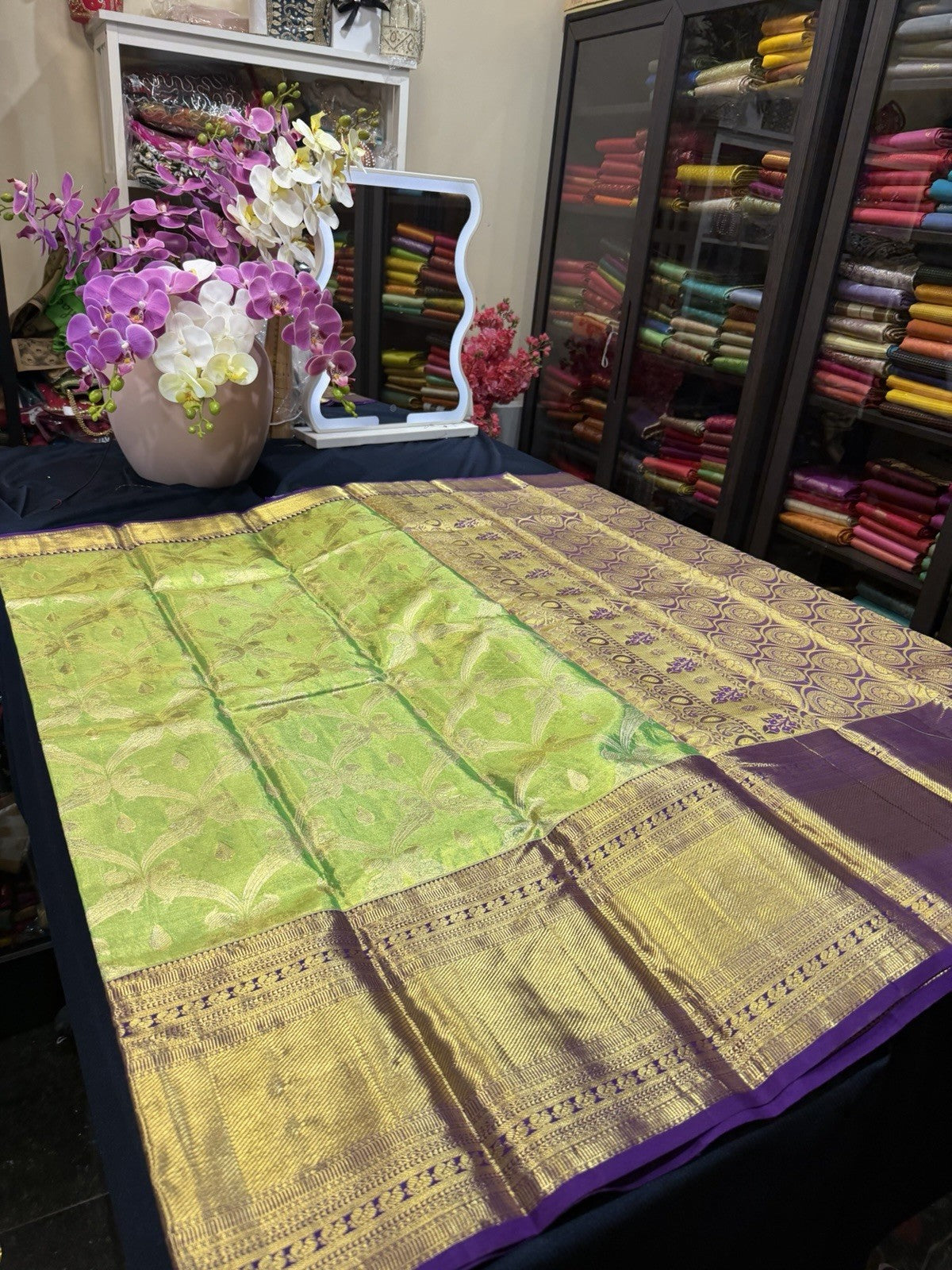 SPK016 Tissue Bridal Kanjivaram Saree Pure Silk Indian Green Kanchipuram Sari