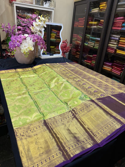 SPK016 Tissue Bridal Kanjivaram Saree Pure Silk Indian Green Kanchipuram Sari