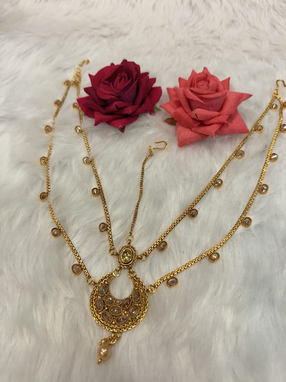 Maang tikka Damini Indian Jewellery T004 Hair Accessories Gold CLR  Polki Stones