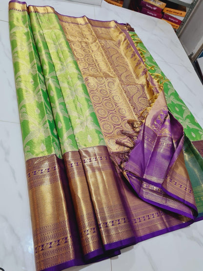 SPK016 Tissue Bridal Kanjivaram Saree Pure Silk Indian Green Kanchipuram Sari