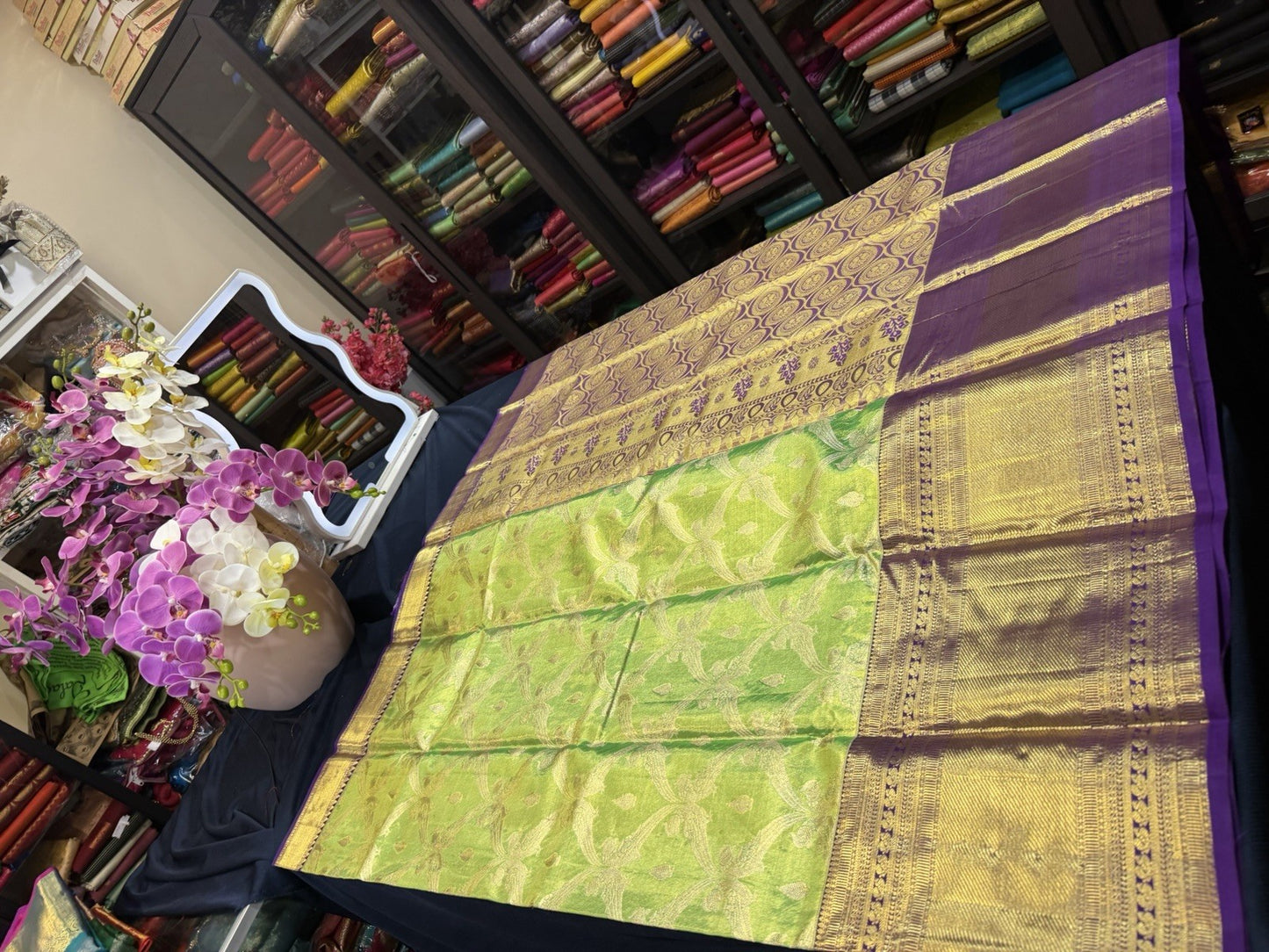 SPK016 Tissue Bridal Kanjivaram Saree Pure Silk Indian Green Kanchipuram Sari