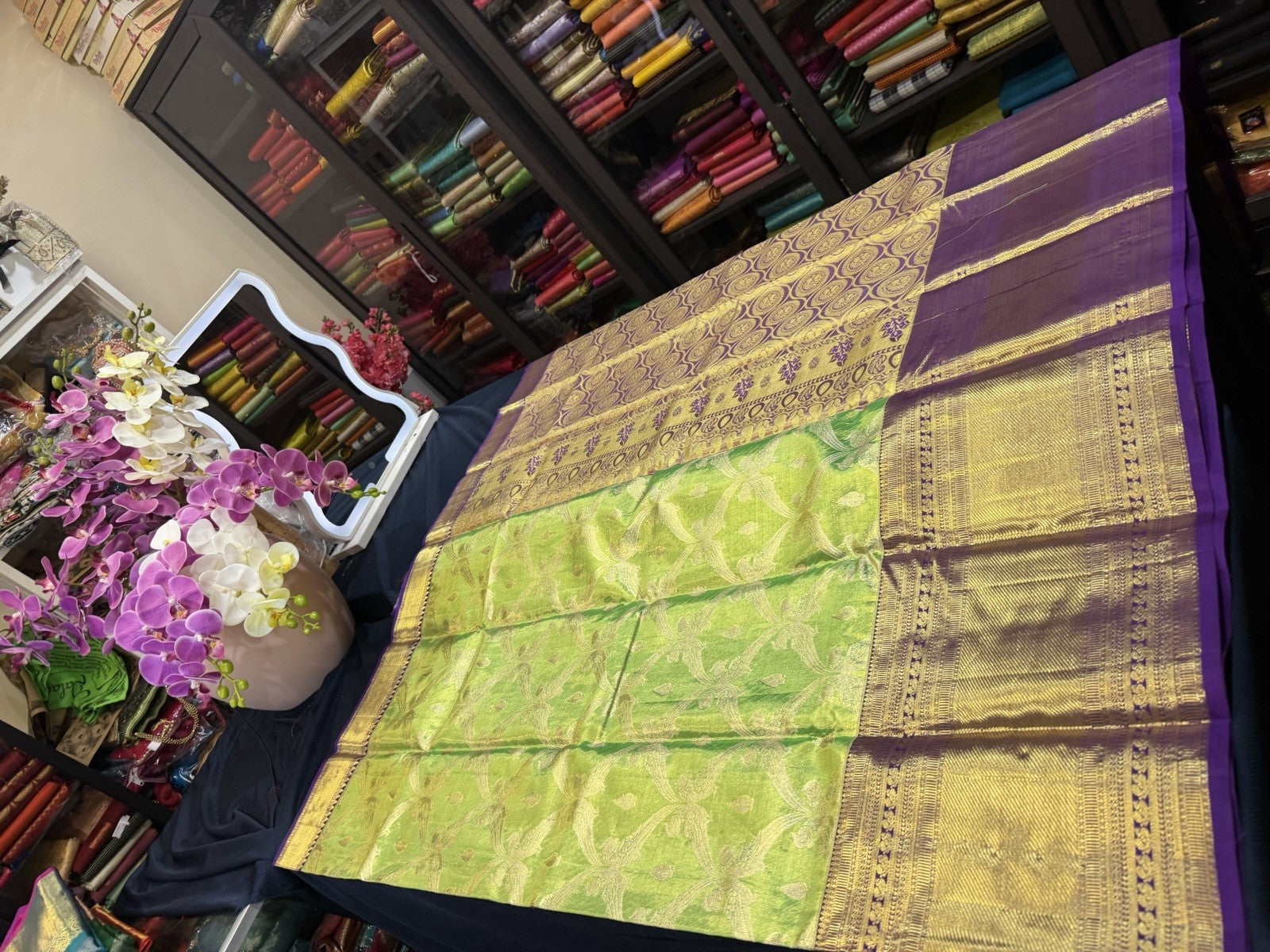 SPK016 Tissue Bridal Kanjivaram Saree Pure Silk Indian Green Kanchipuram Sari