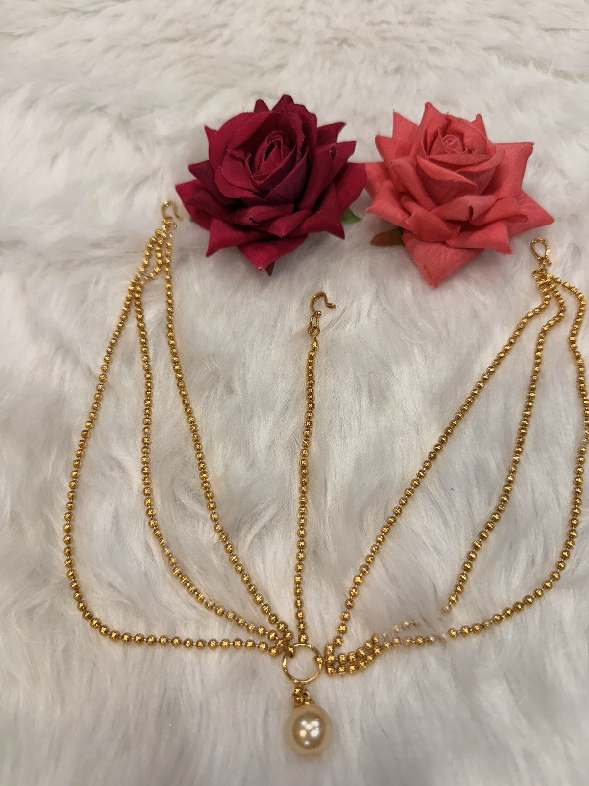 Maang tikka Damini Indian Jewellery T003 Hair Accessories Gold Colour With Pearl