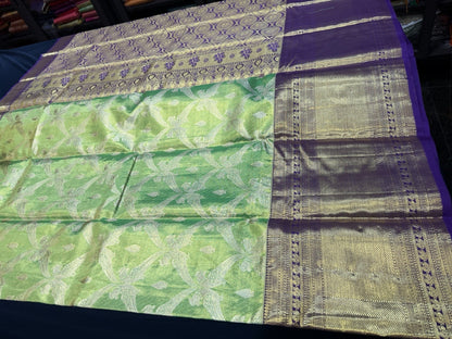 SPK016 Tissue Bridal Kanjivaram Saree Pure Silk Indian Green Kanchipuram Sari